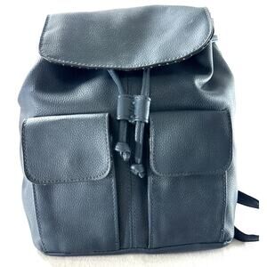 American Eagle AE Blue Faux Leather Mini Backpack Purse Drawstring Flap Bag